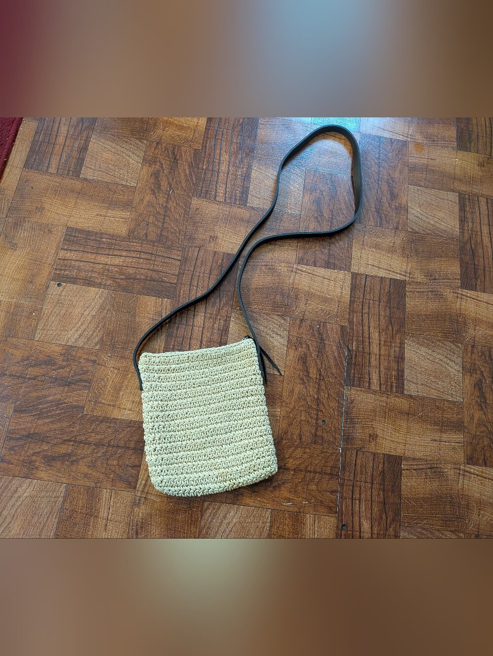 Eddie Bauer Crossbody Small Boho Basket Beige Bag Polyester Cotton Split Leather